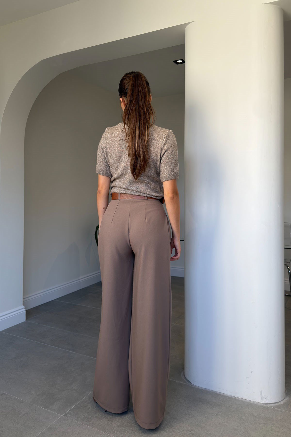 Poliviskon Kemerli Pantolon- VİZON