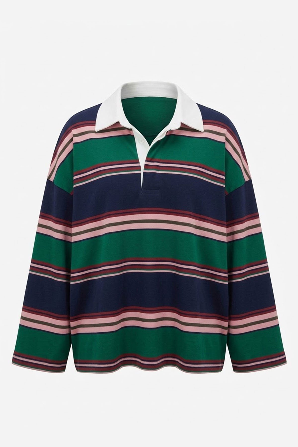 POLO YAKA PREMİUM ÇİZGİLİ SWEATSHİRT- YEŞİL