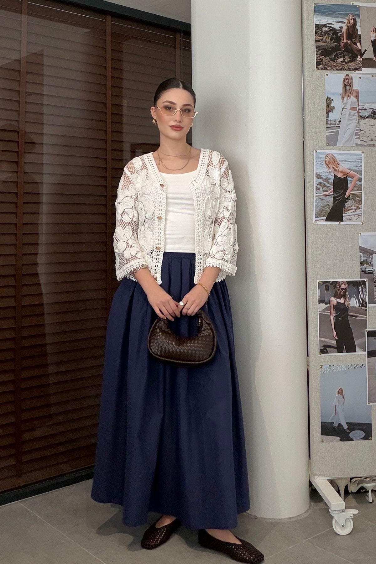 Poplin Beli Lastikli Cep Detay Etek- LACİVERT