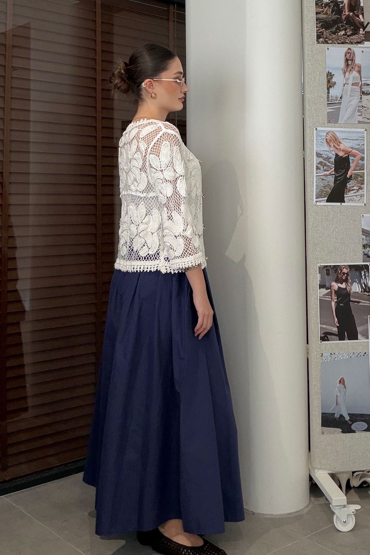 Poplin Beli Lastikli Cep Detay Etek- LACİVERT