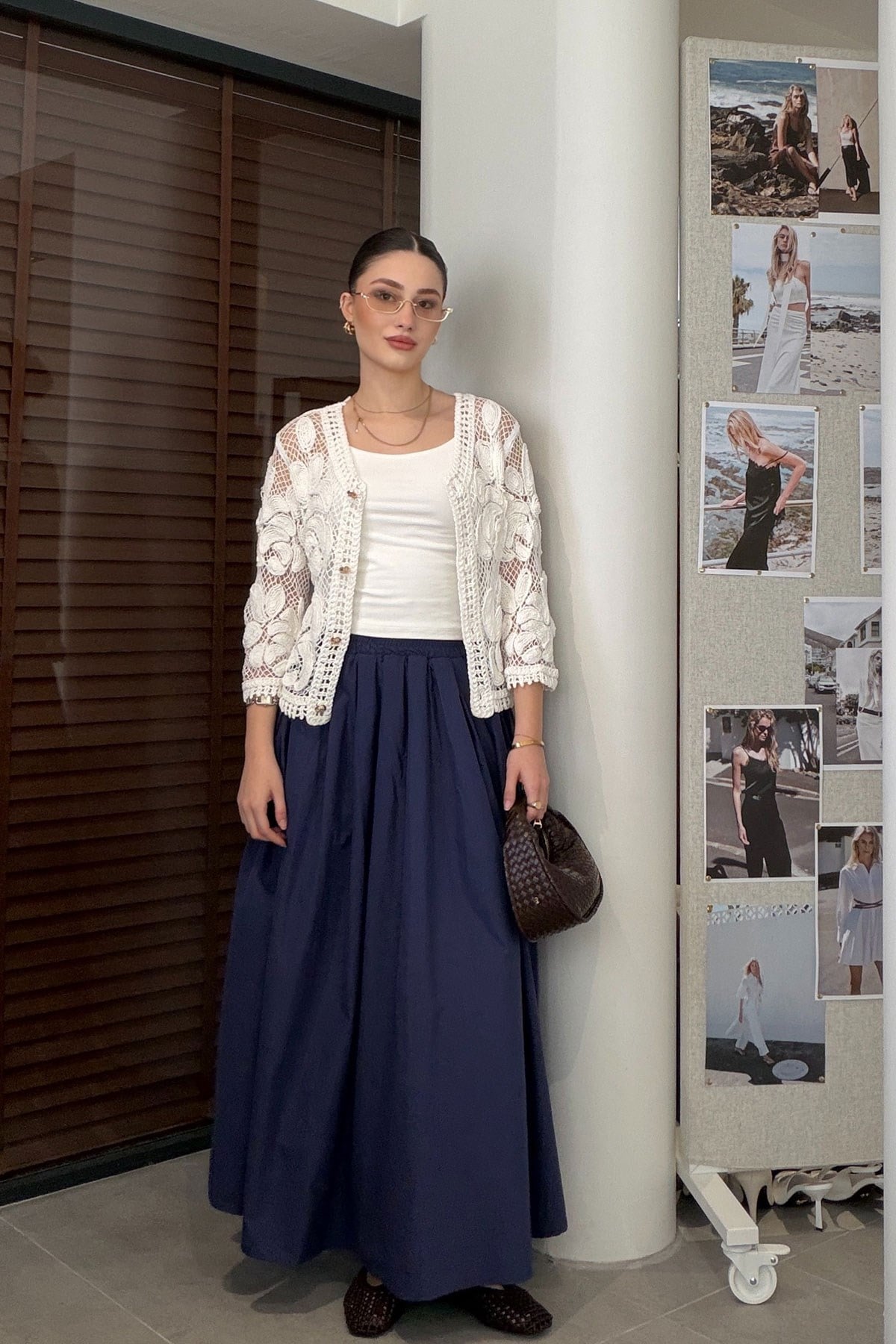 Poplin Beli Lastikli Cep Detay Etek- LACİVERT