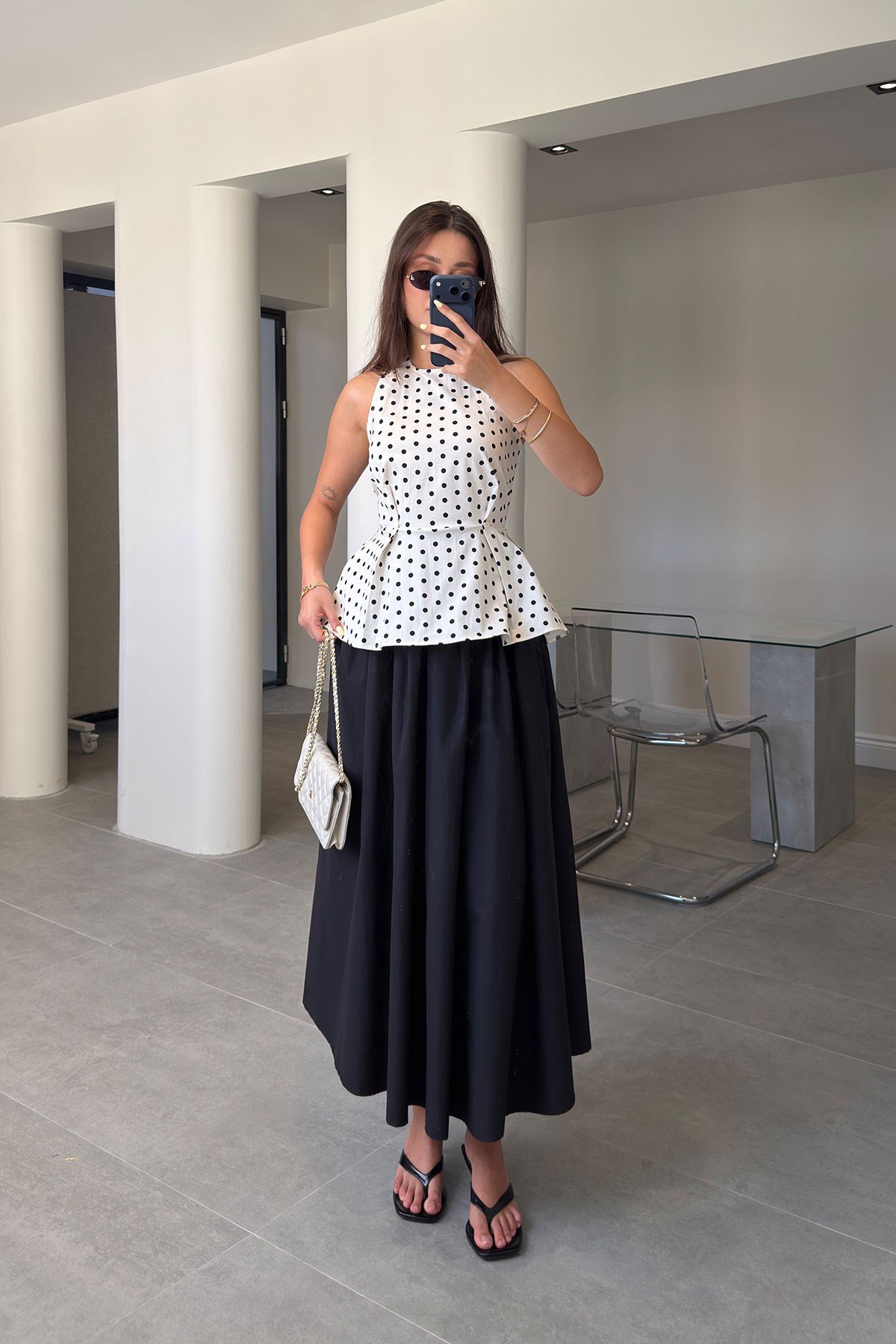 Poplin Beli Lastikli Cep Detay Etek- SİYAH