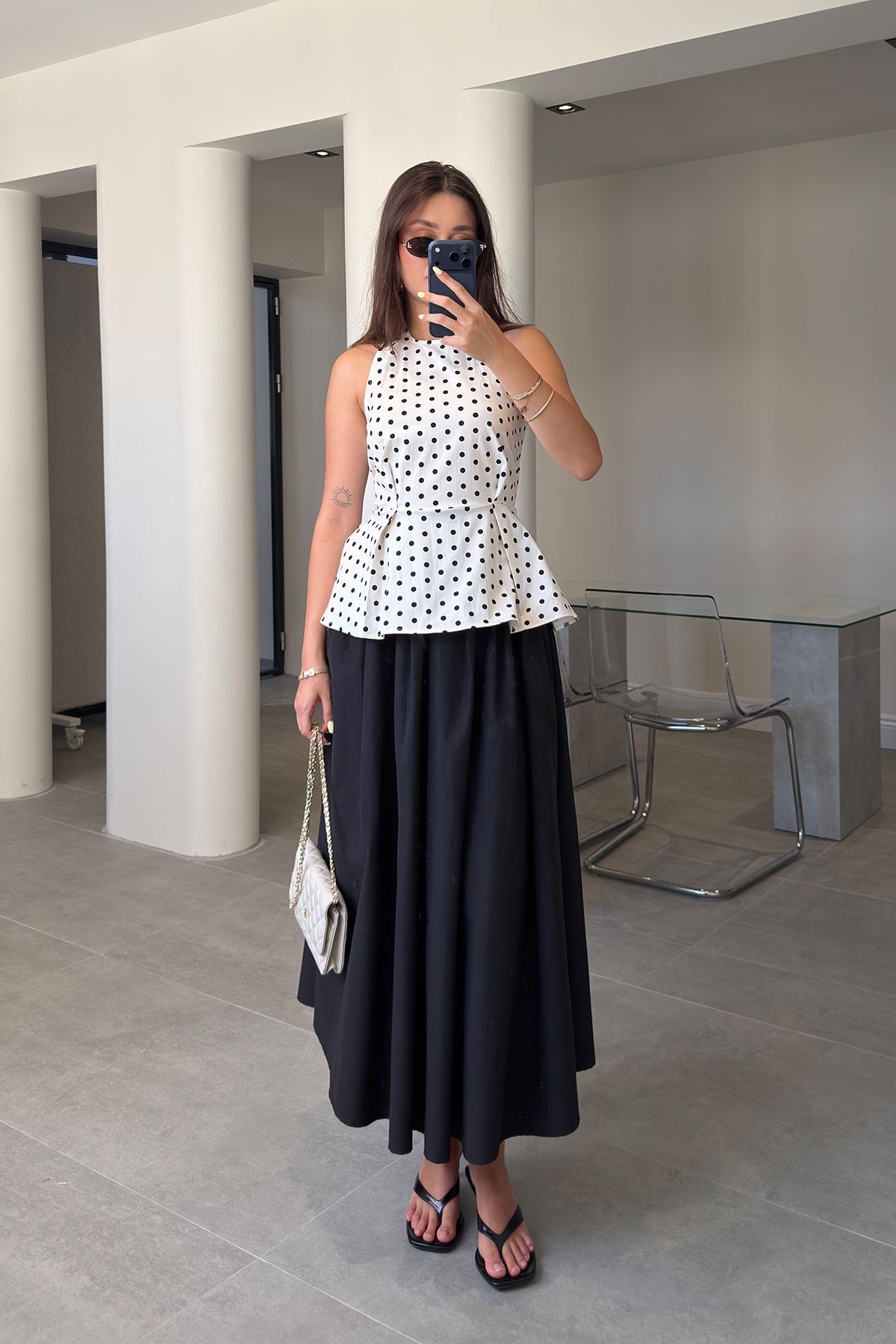 Poplin Beli Lastikli Cep Detay Etek- SİYAH