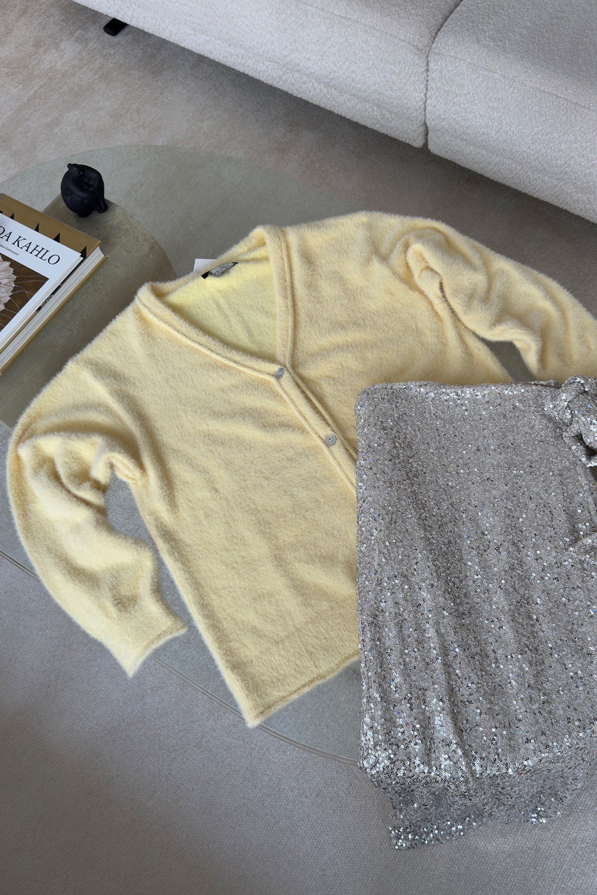 Premium 4 Düğmeli Angora Hırka- SARI