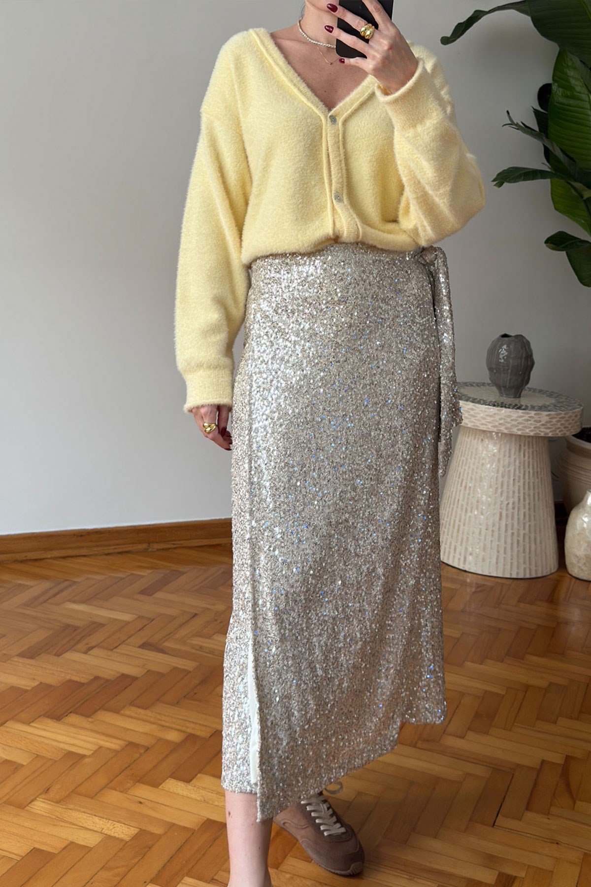 Premium 4 Düğmeli Angora Hırka- SARI