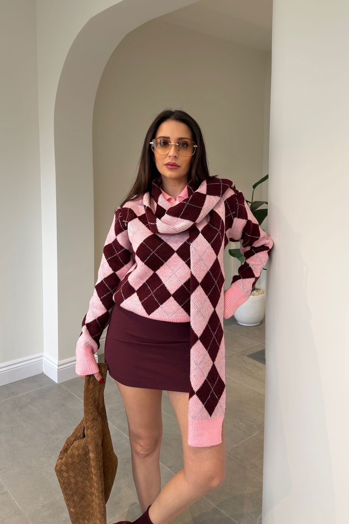 Premium Atkılı Triko Kazak- PEMBE