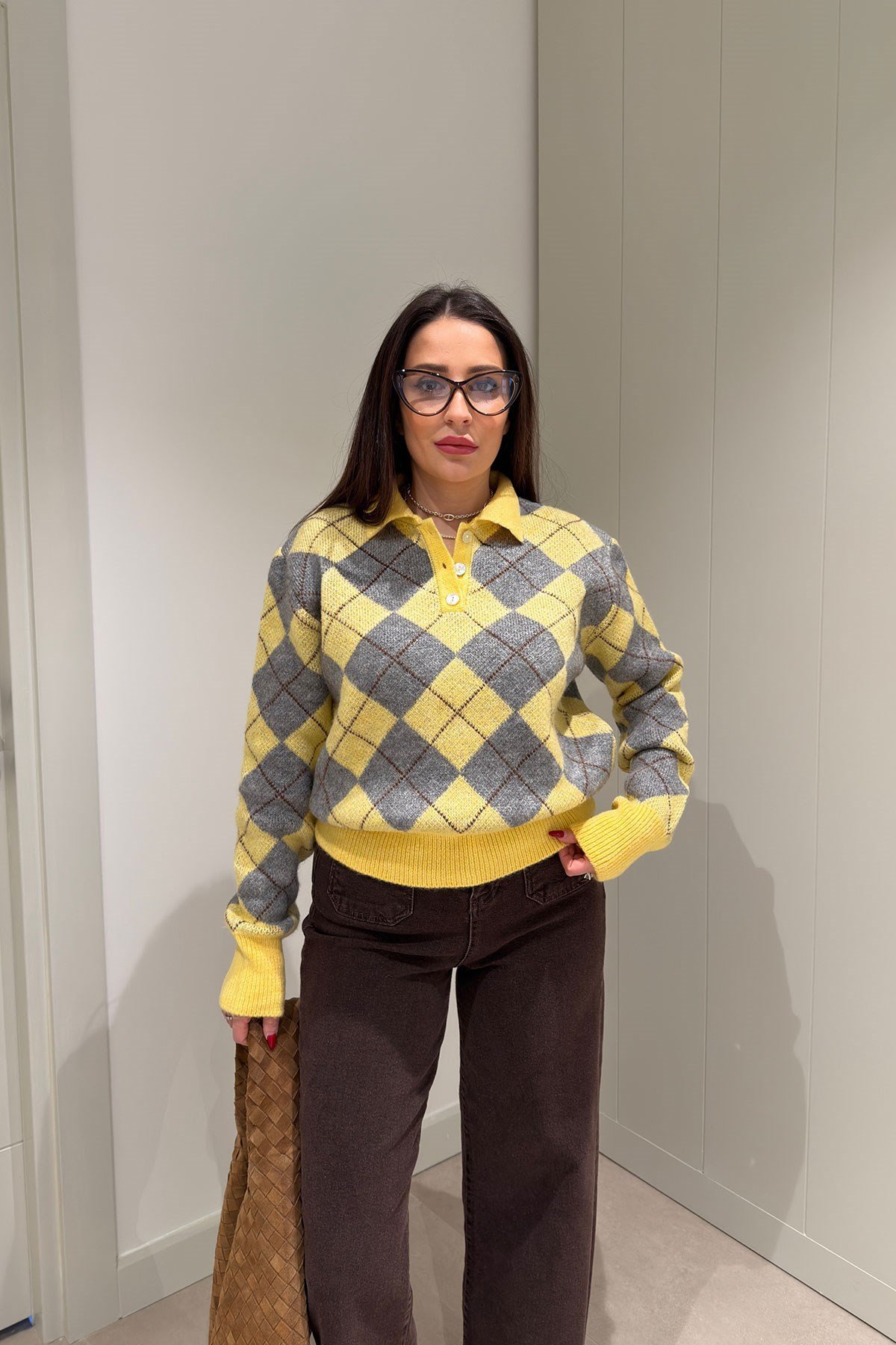 Premium Atkılı Triko Kazak- SARI