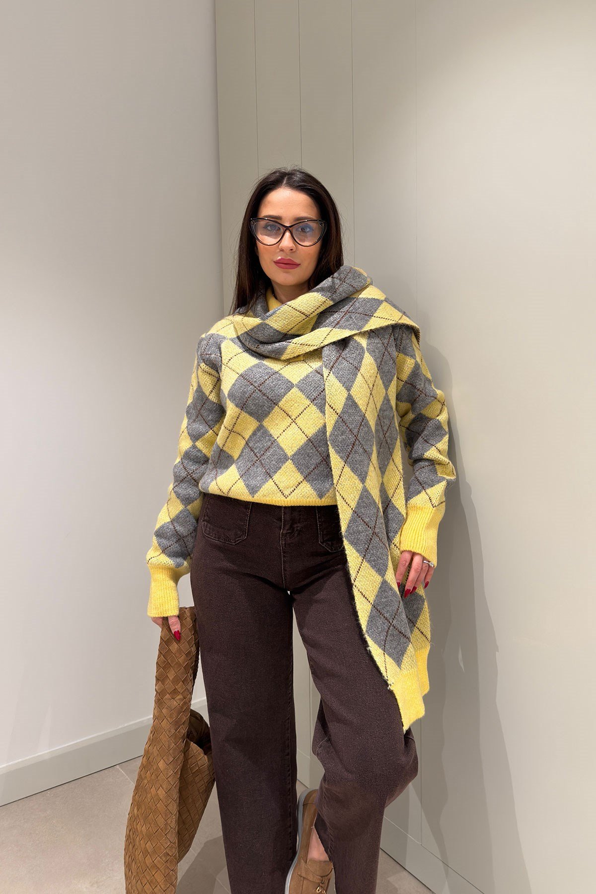 Premium Atkılı Triko Kazak- SARI
