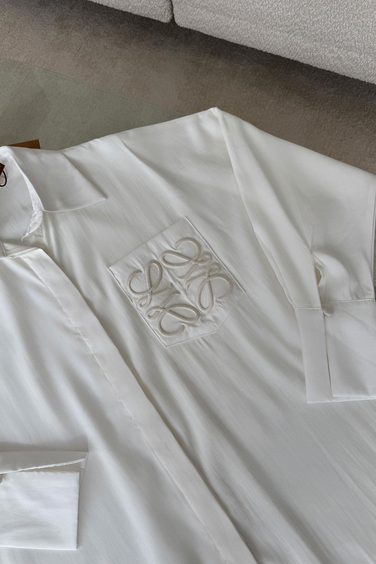 Premium Cebi Nakışlı Oversize Gömlek- EKRU