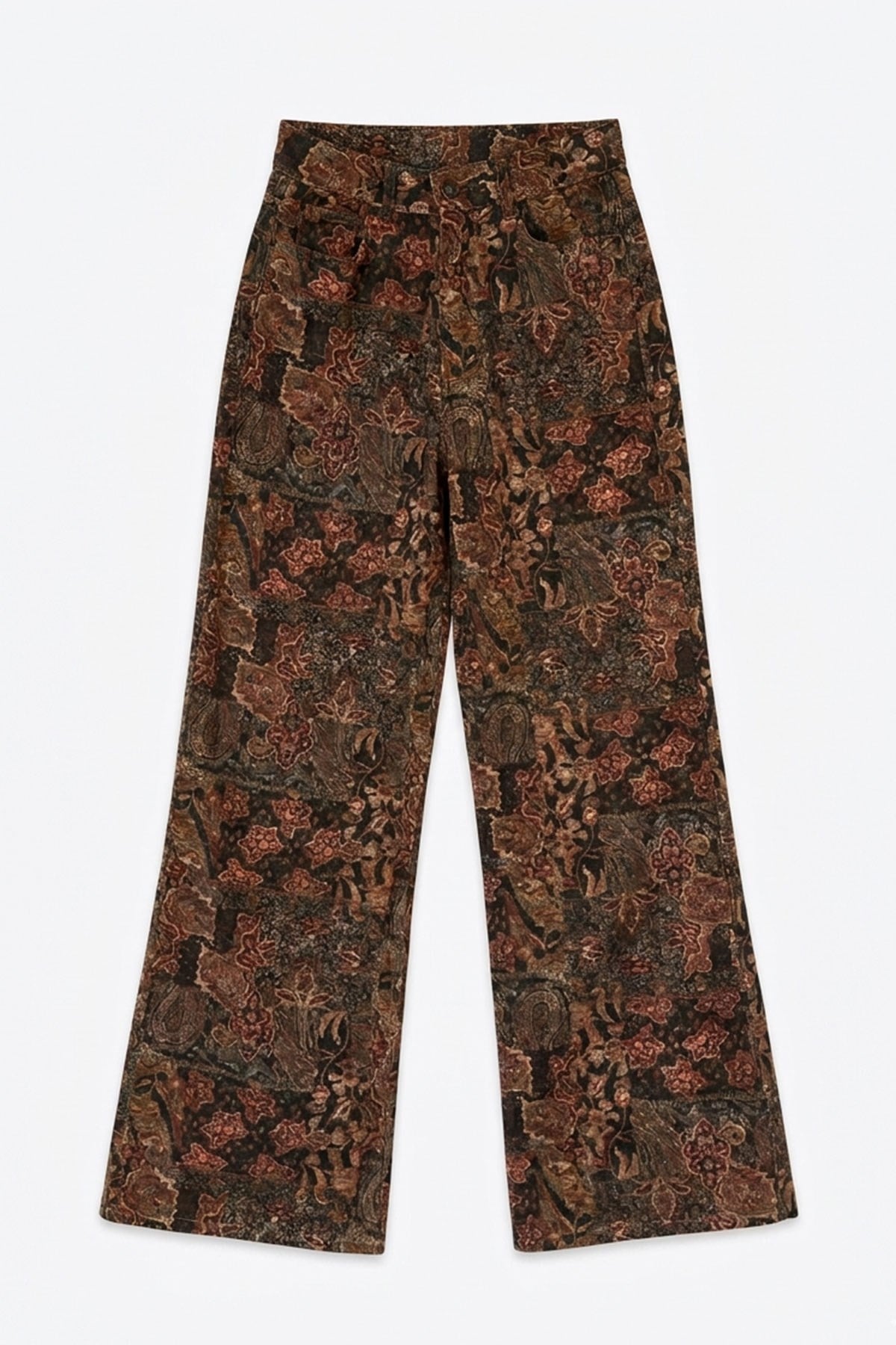 Premium Çiçek Desenli Pantolun- BORDO
