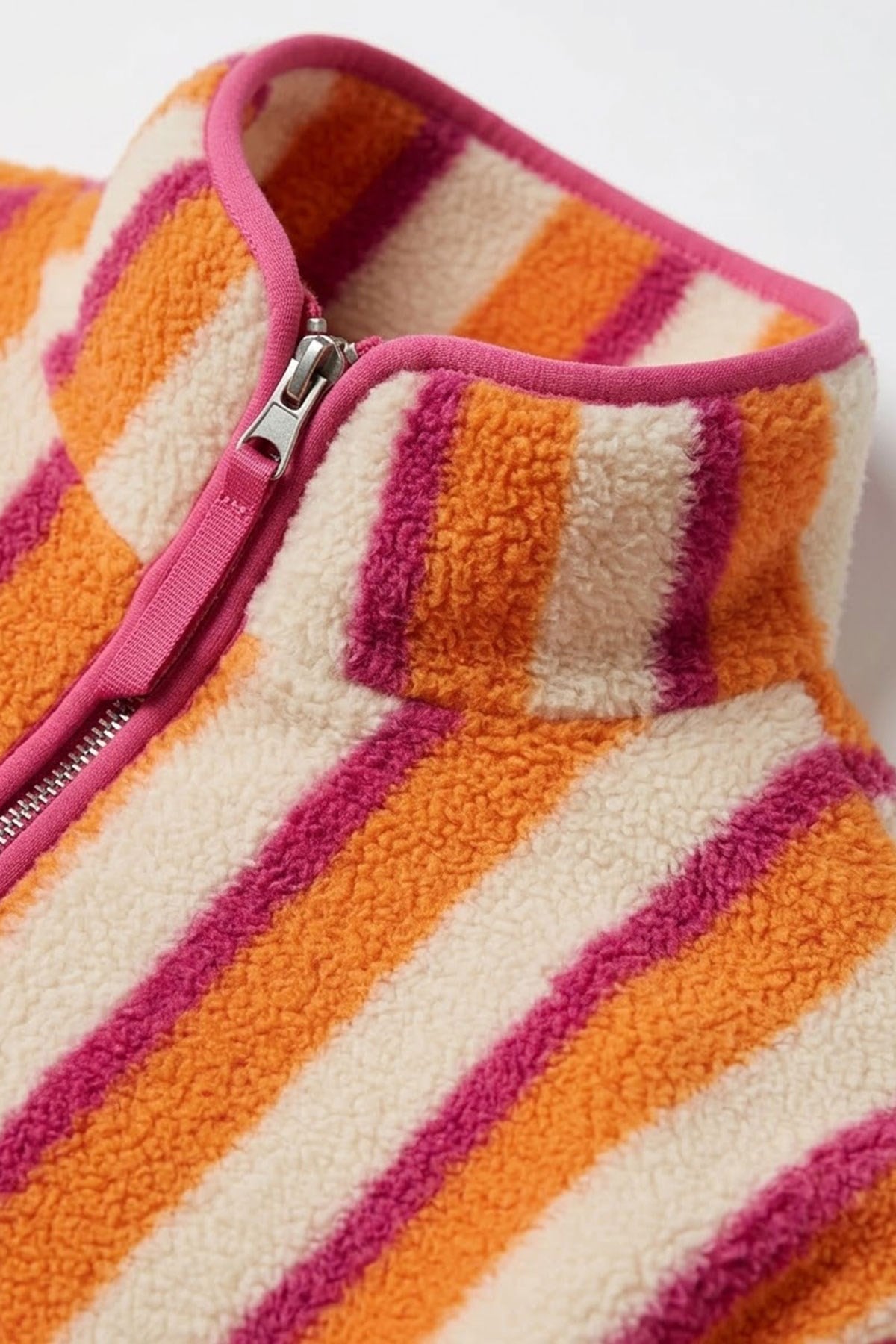 PREMİUM ÇİZGİLİ  FERMUARLI POLAR HIRKA- FUŞYA