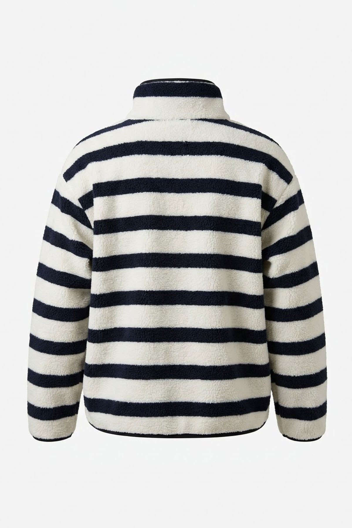 PREMİUM ÇİZGİLİ FERMUARLI POLAR HIRKA- EKRU-LACİVERT