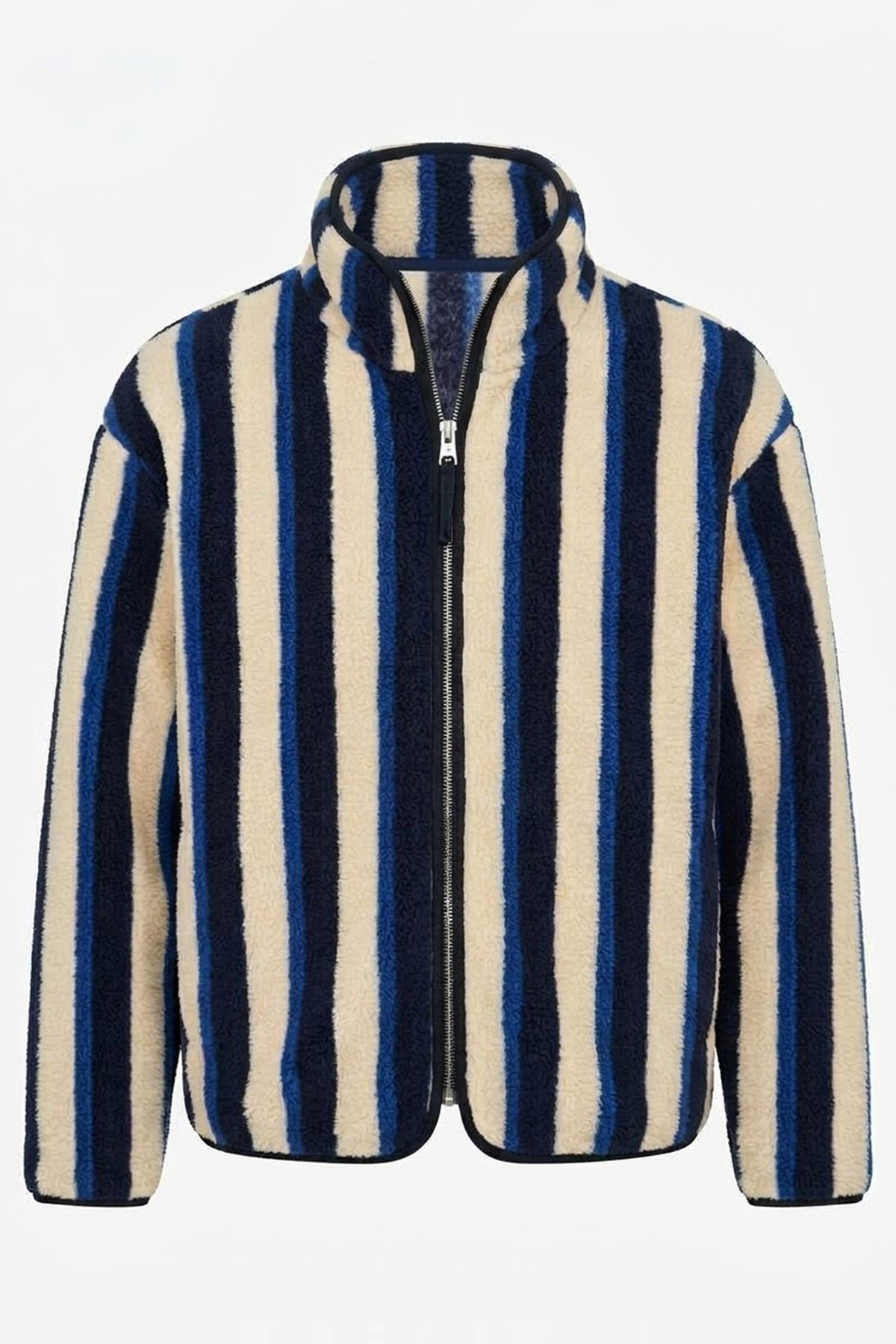 PREMİUM ÇİZGİLİ FERMUARLI POLAR HIRKA- LACİ-EKRU