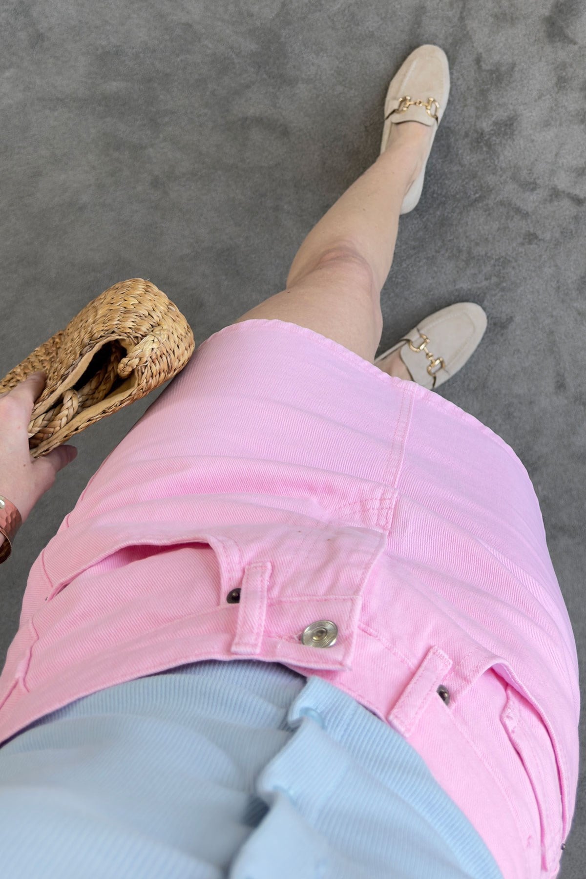 Premium Denim Etek- PEMBE