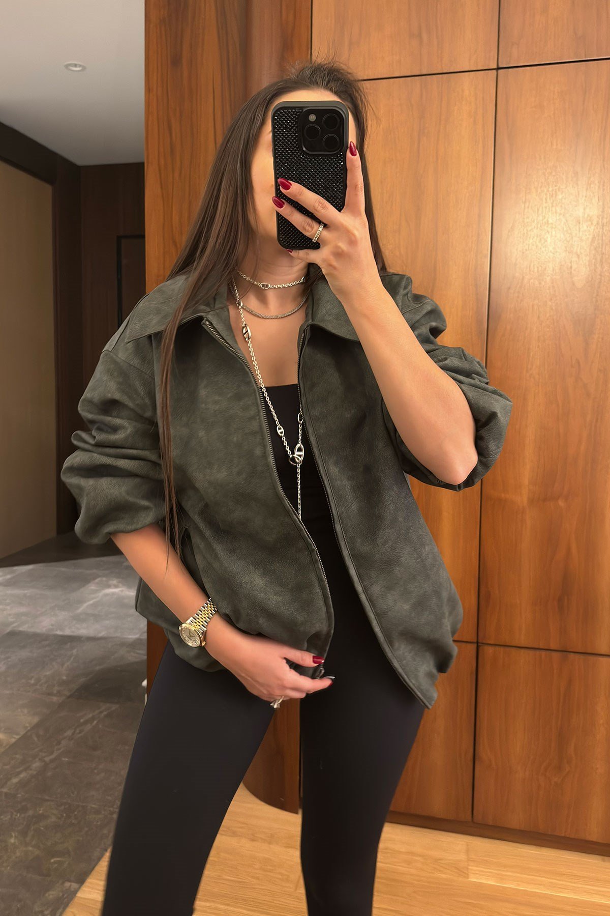 Premium Deri Bomber Ceket- ANTRASİT