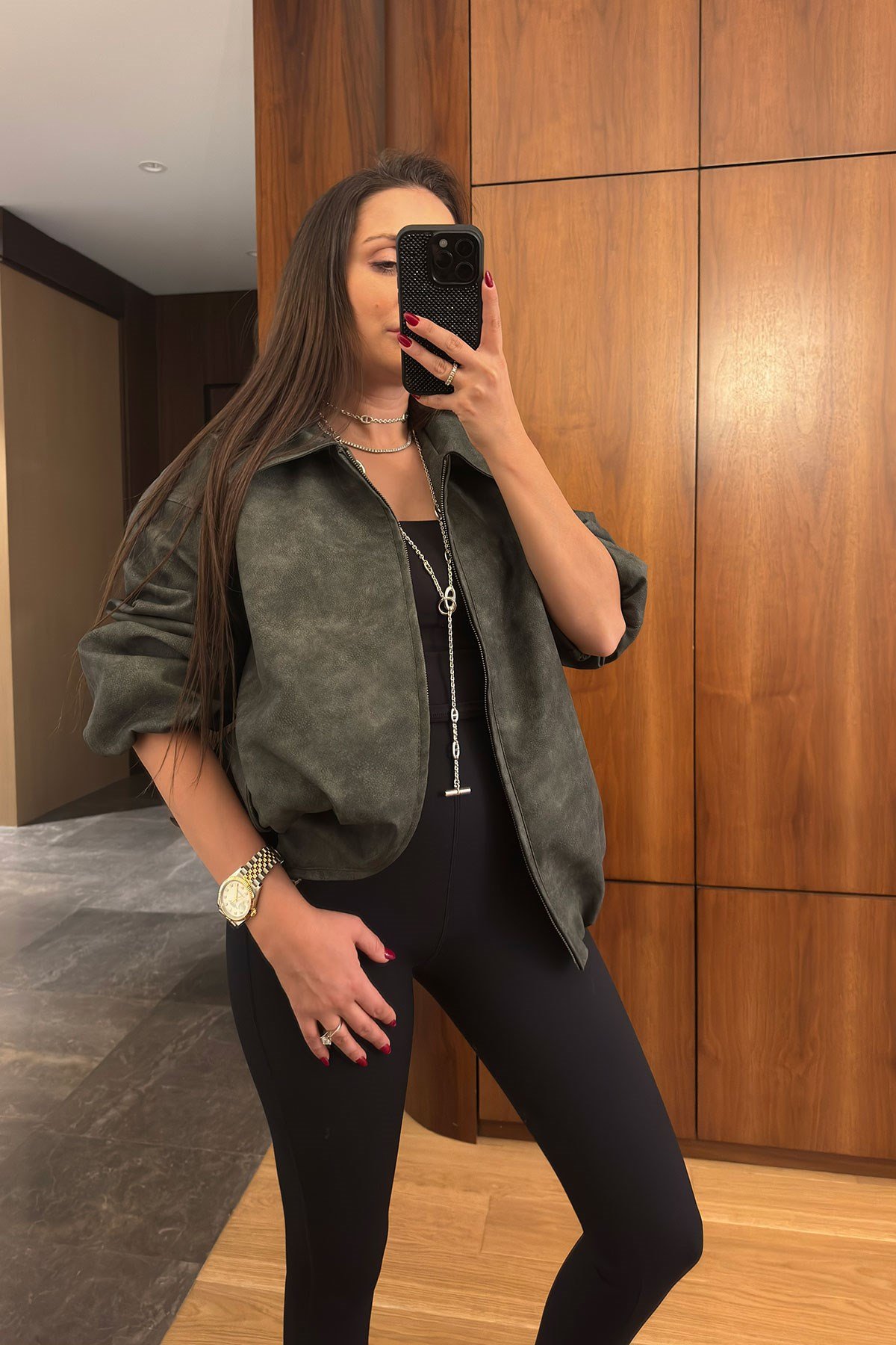 Premium Deri Bomber Ceket- ANTRASİT