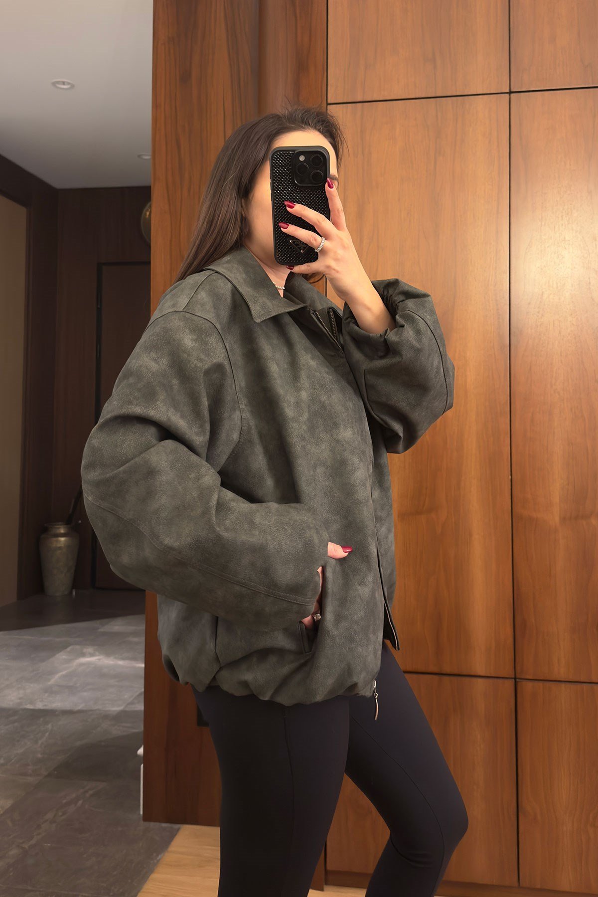 Premium Deri Bomber Ceket- ANTRASİT