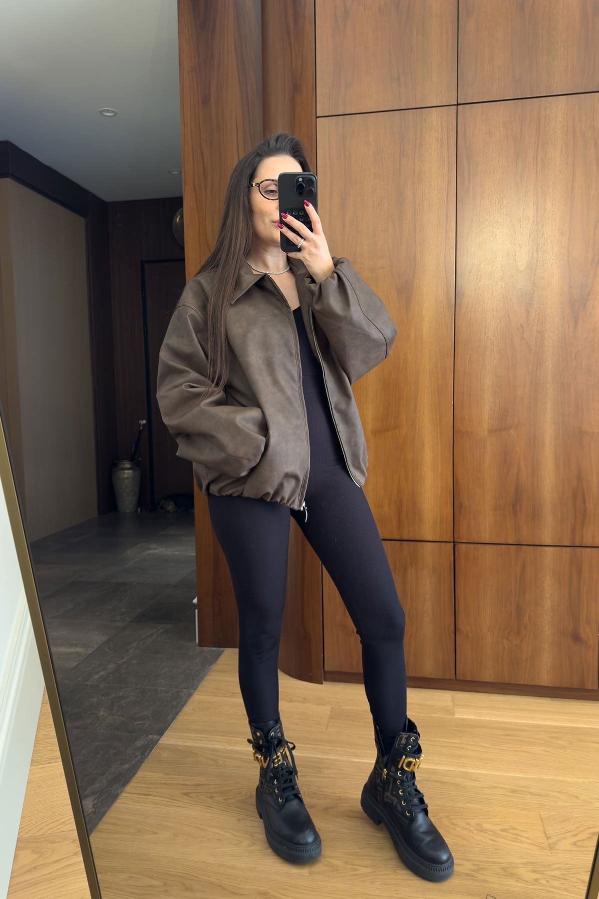 Premium Deri Bomber Ceket- KAHVERENGİ