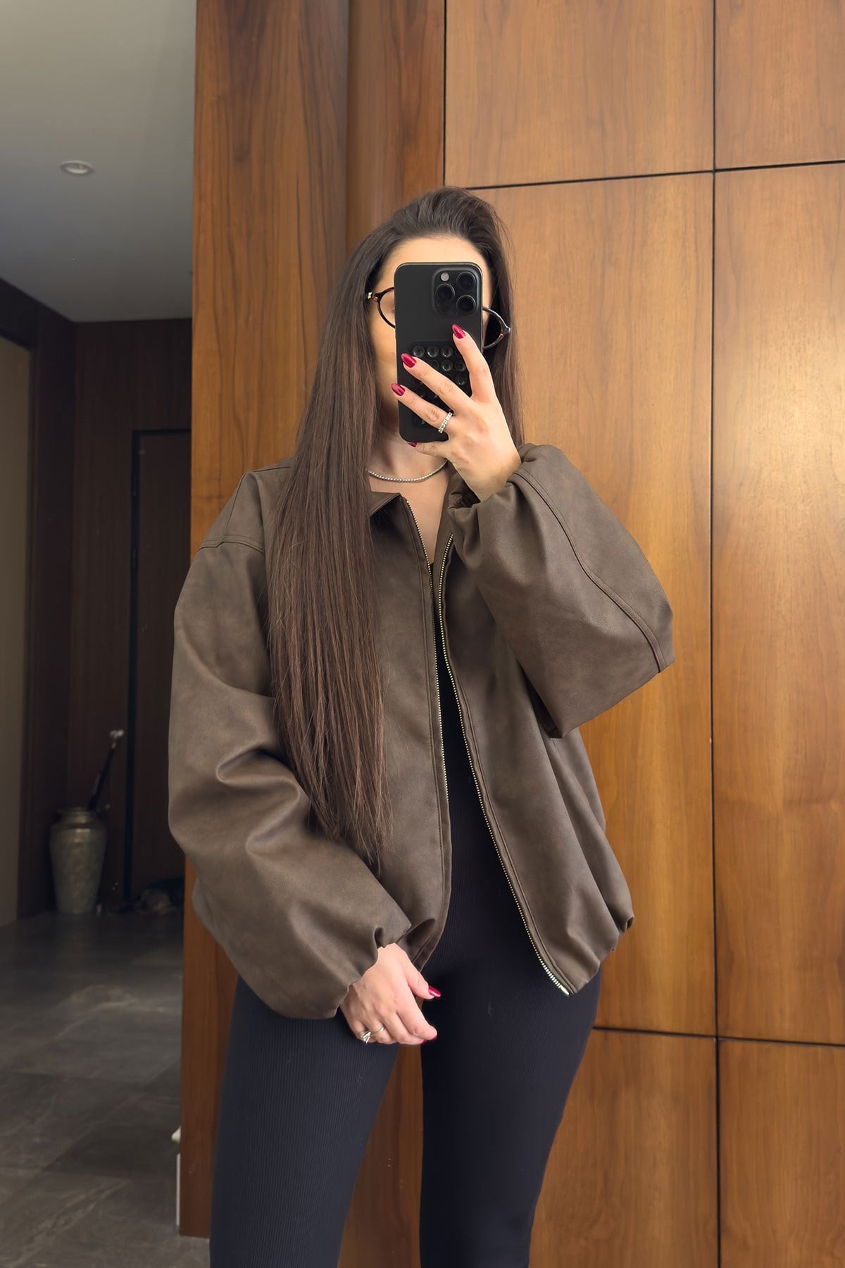 Premium Deri Bomber Ceket- KAHVERENGİ