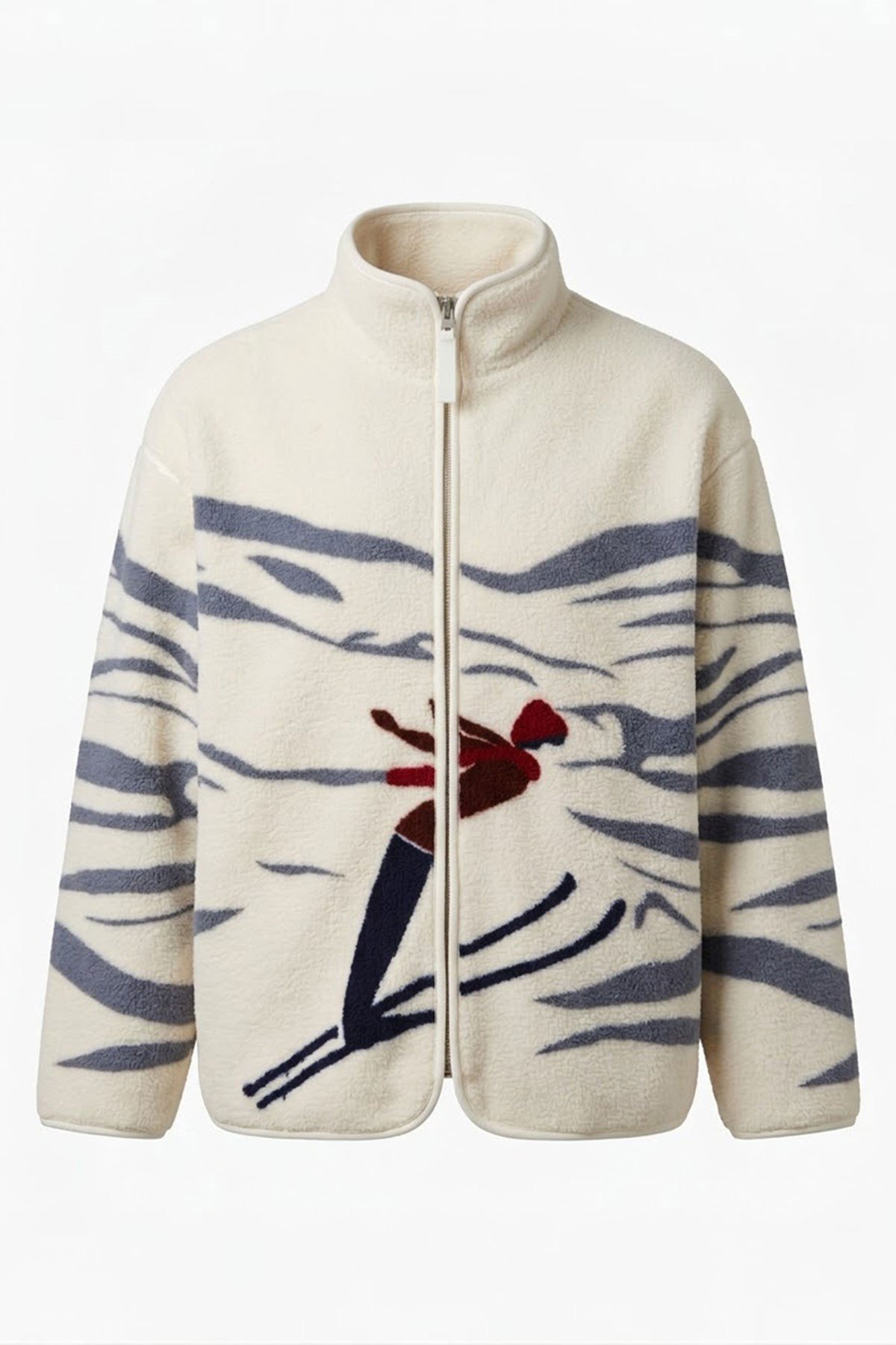 PREMİUM DESENLİ FERMUARLI POLAR HIRKA- GRİ