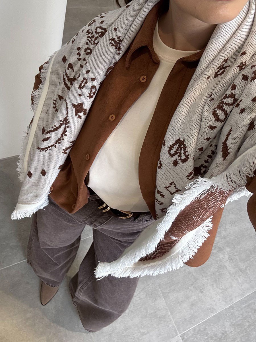 Premium Desenli Şal- KREM