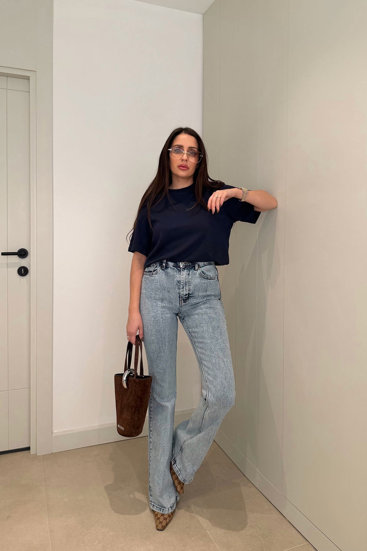Premium İspanyol Paça Jean- BUZ MAVİSİ