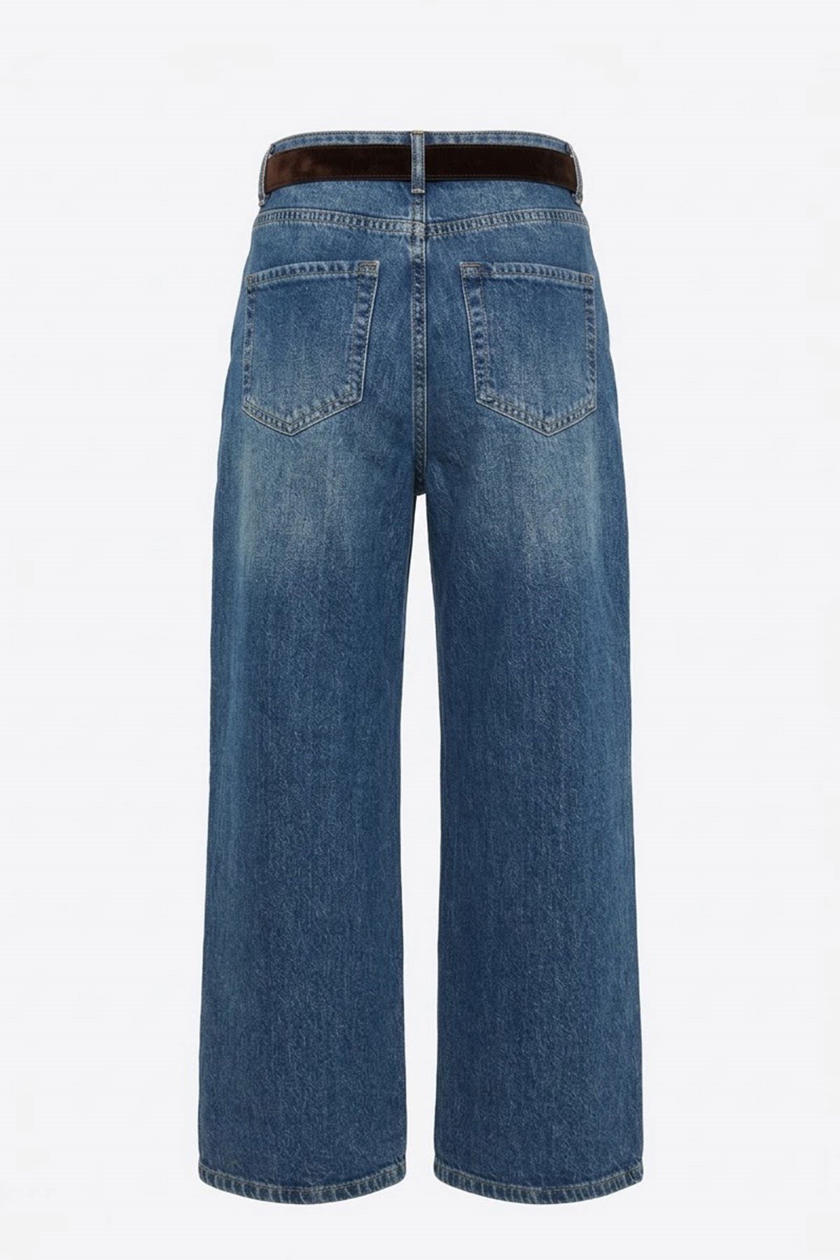 Premium Kemerli Flare Jean- KOYU MAVİ
