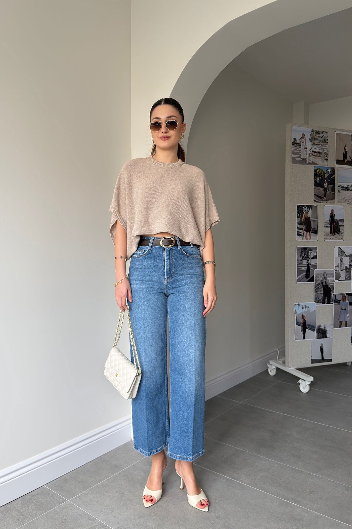 Premium Kemerli Flare Jean- MAVİ