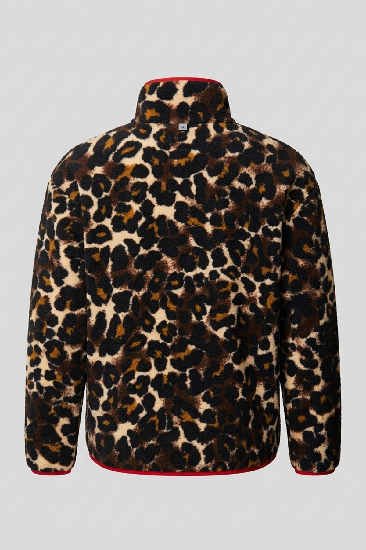 Premium Leopar Desen Fermuarlı Polar- KAHVE KIRMIZI