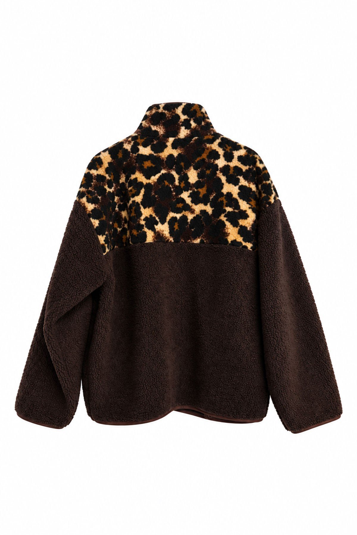 Premium Leopar Desen Fermuarlı Polar- KAHVE-SİYAH