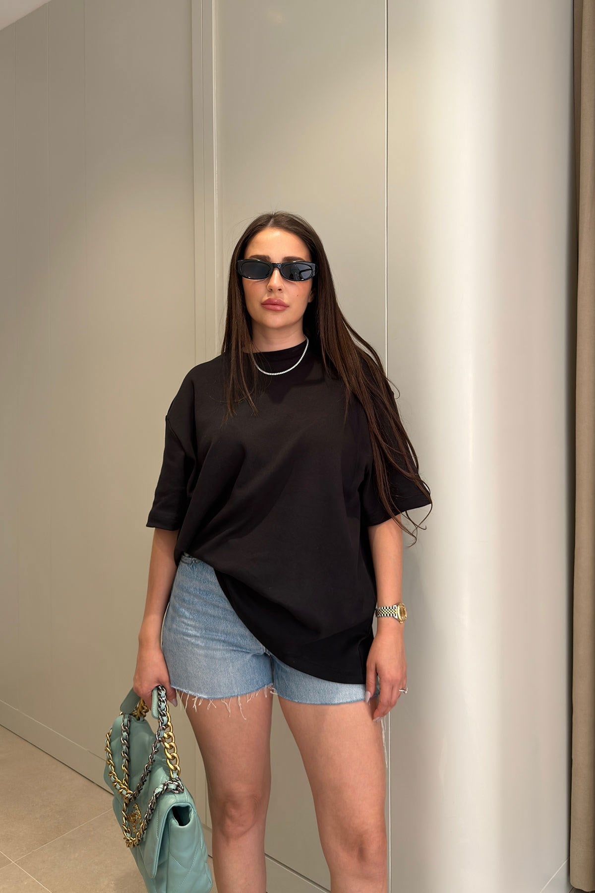 Premium Oversize Kelebek Nakışlı Bluz- SİYAH