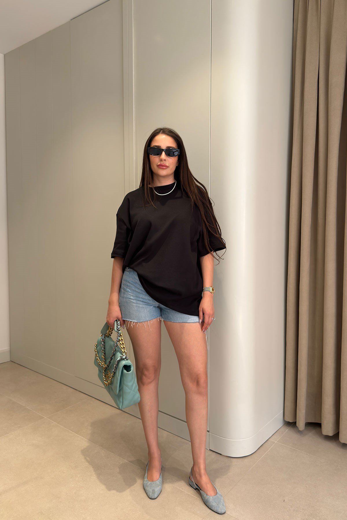 Premium Oversize Kelebek Nakışlı Bluz- SİYAH
