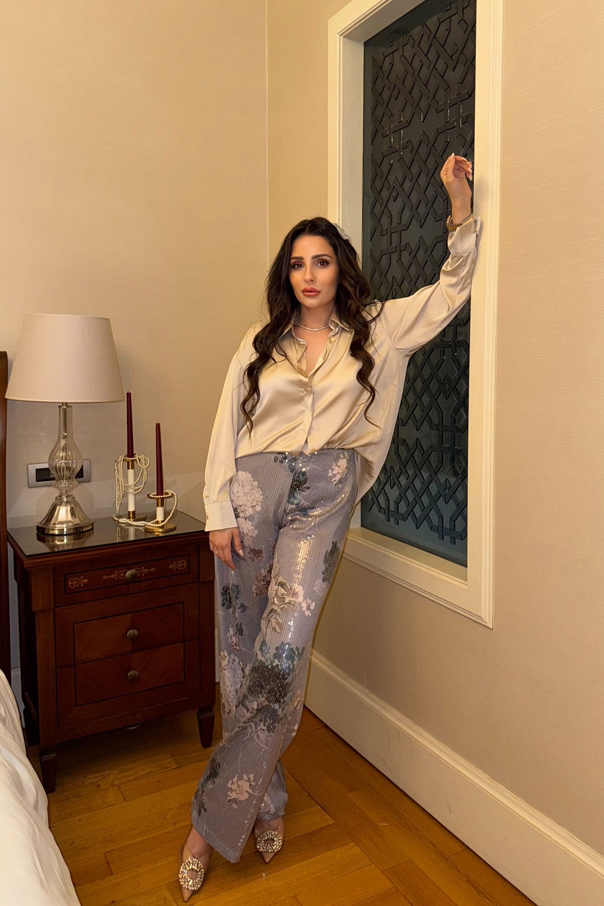 Premium Oversize Saten Gömlek- BEJ