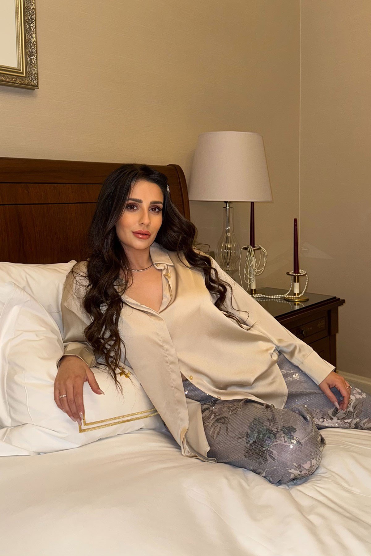 Premium Oversize Saten Gömlek- BEJ