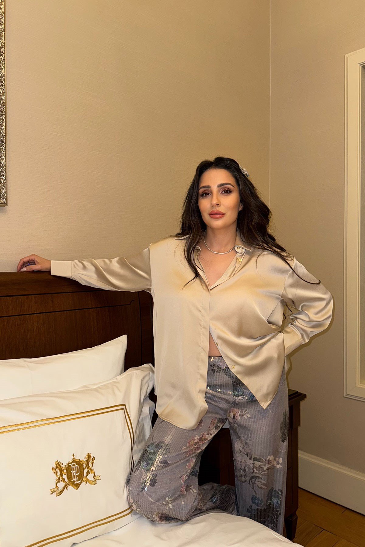 Premium Oversize Saten Gömlek- BEJ