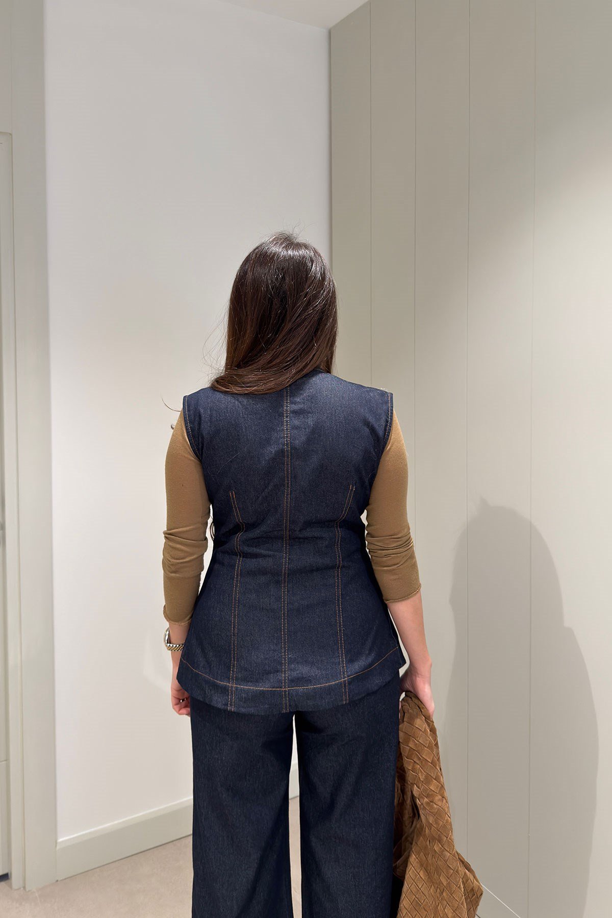 Premium Seri Gold Düğmeli  Jean Yelek- KOYU LACİVERT