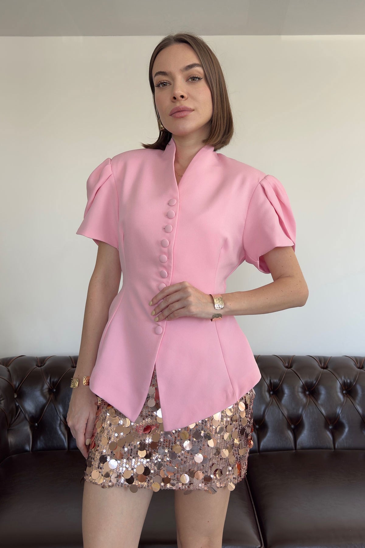 Prenses Kol Premium Ceket- PEMBE