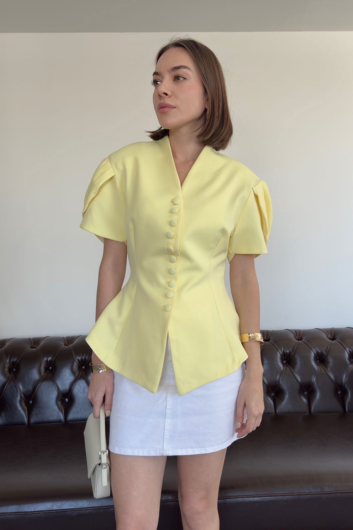 Prenses Kol Premium Ceket- SARI