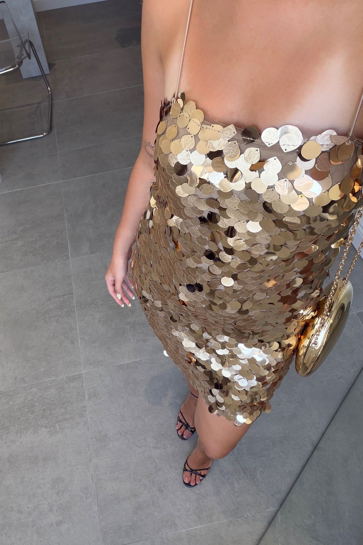PUL PAYET MİNİ ELBİSE- GOLD