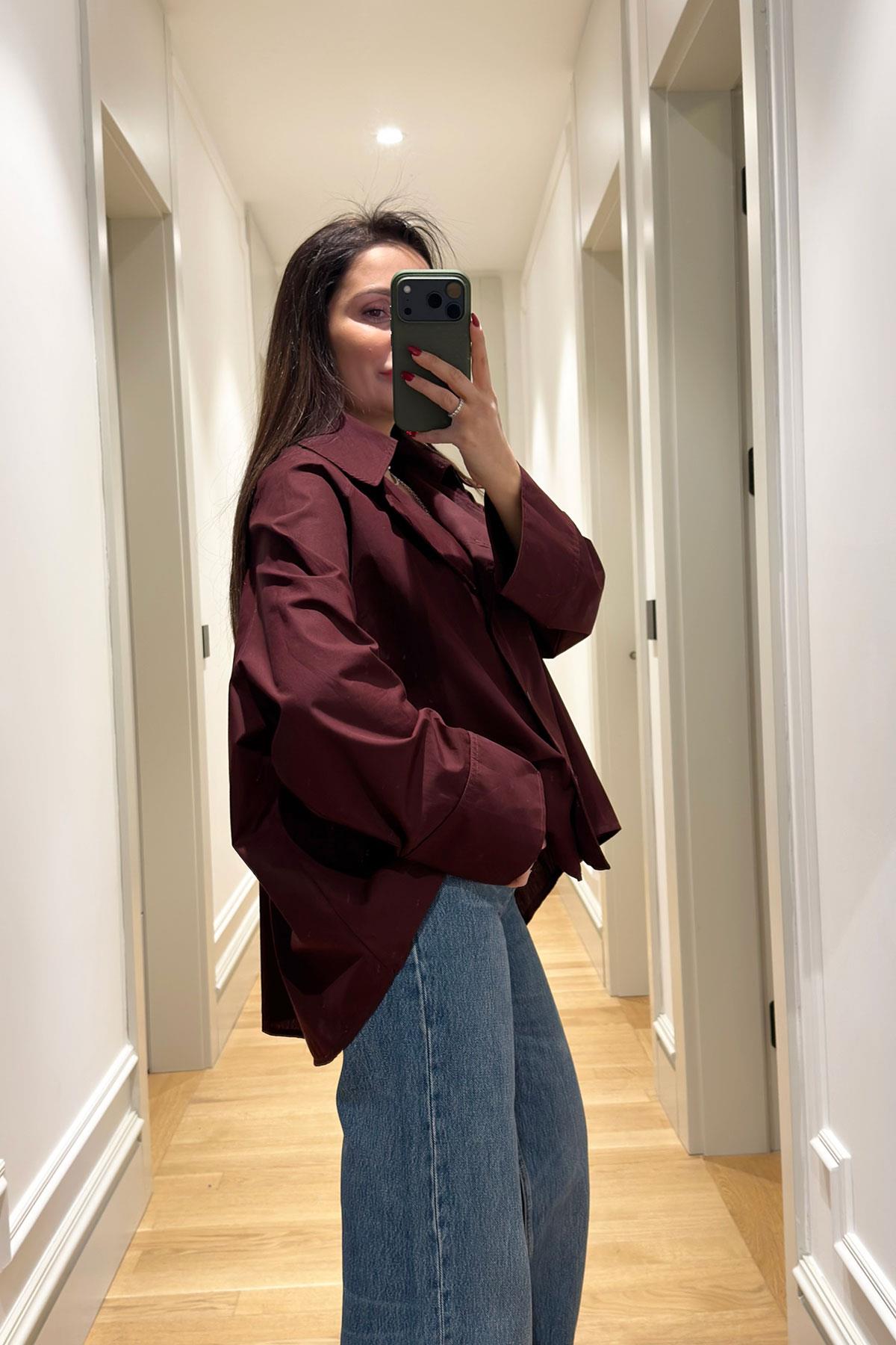 Reglan Kol Tasarım Premium Gömlek- BORDO