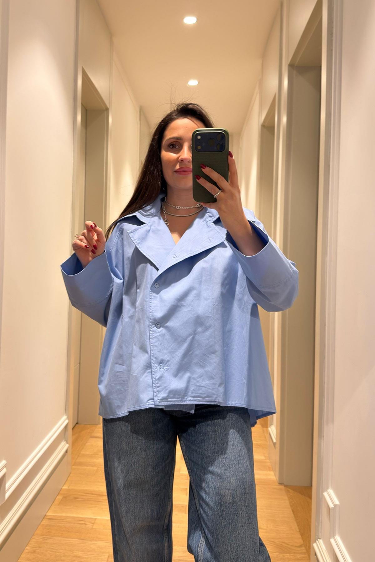 Reglan Kol Tasarım Premium Gömlek- MAVİ