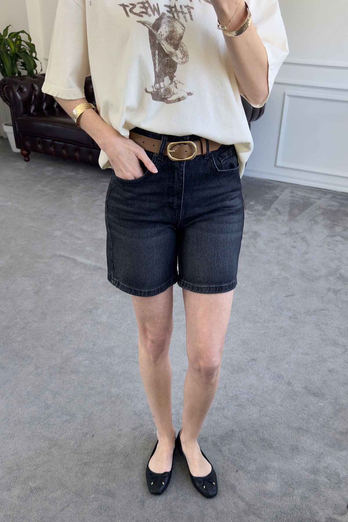 Regular Premium Denim Şort- GRİ