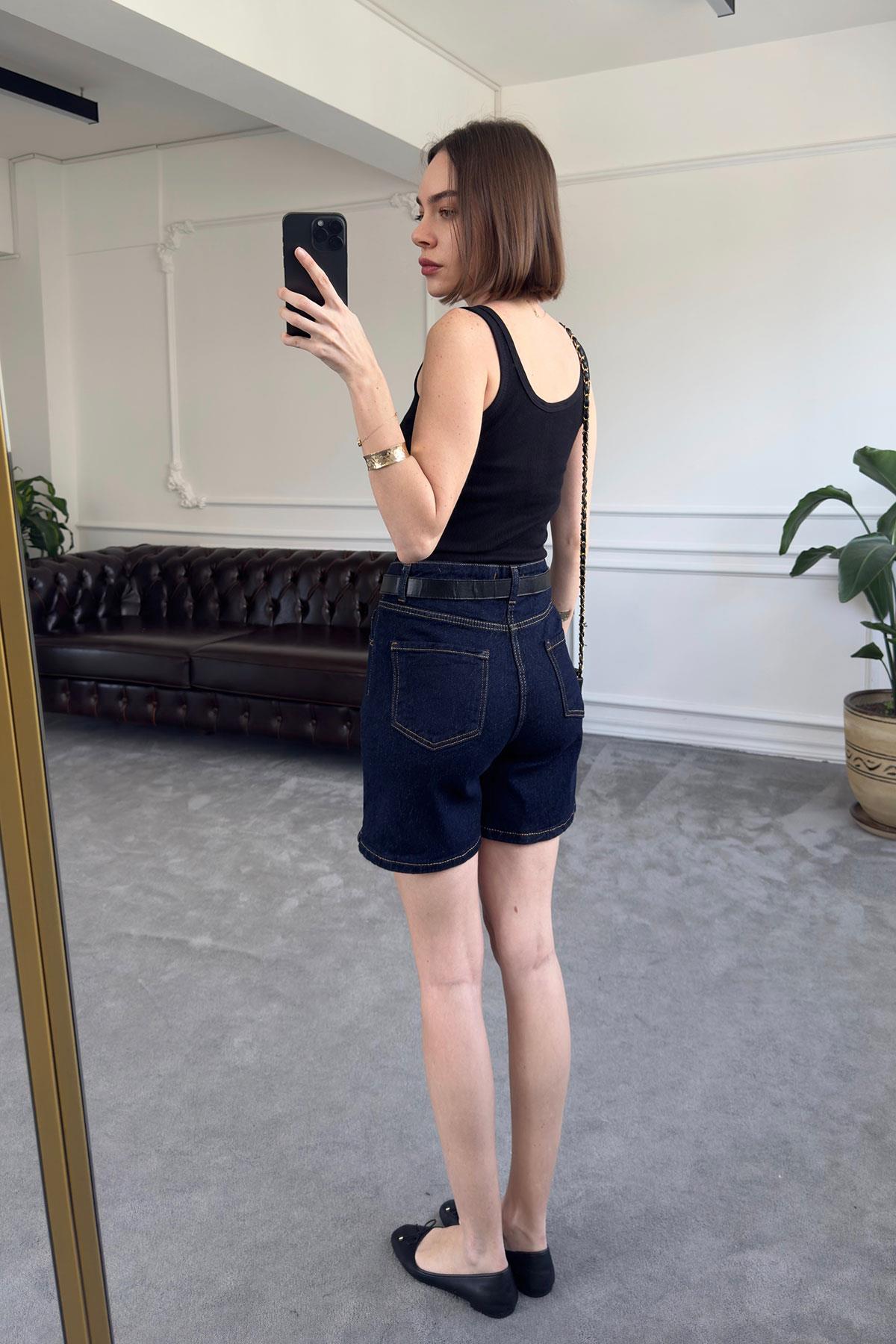 Regular Premium Denim Şort- KOYU LACİVERT