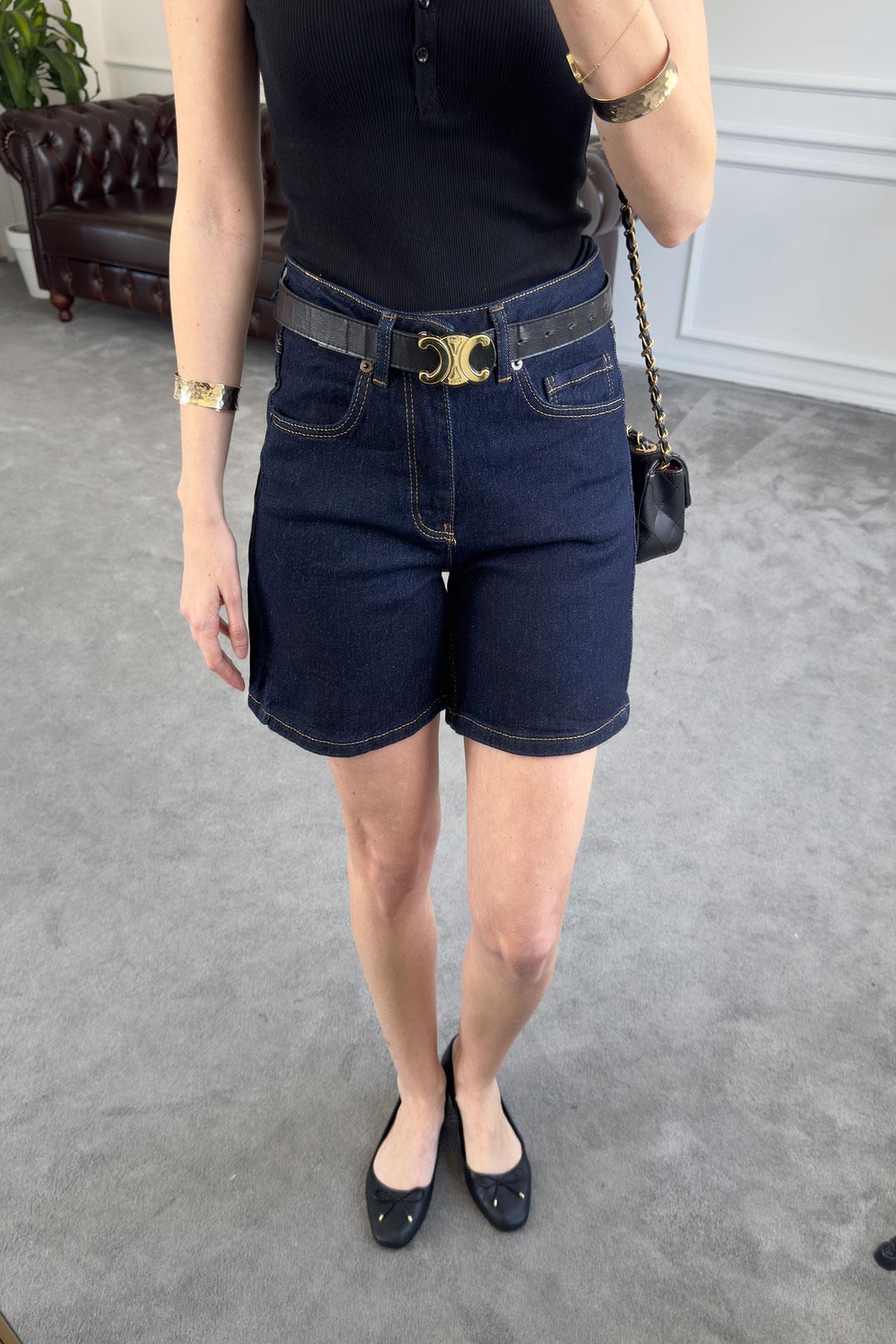 Regular Premium Denim Şort- KOYU LACİVERT