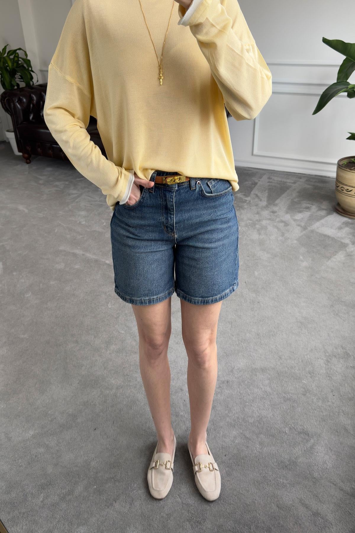 Regular Premium Denim Şort- MAVİ