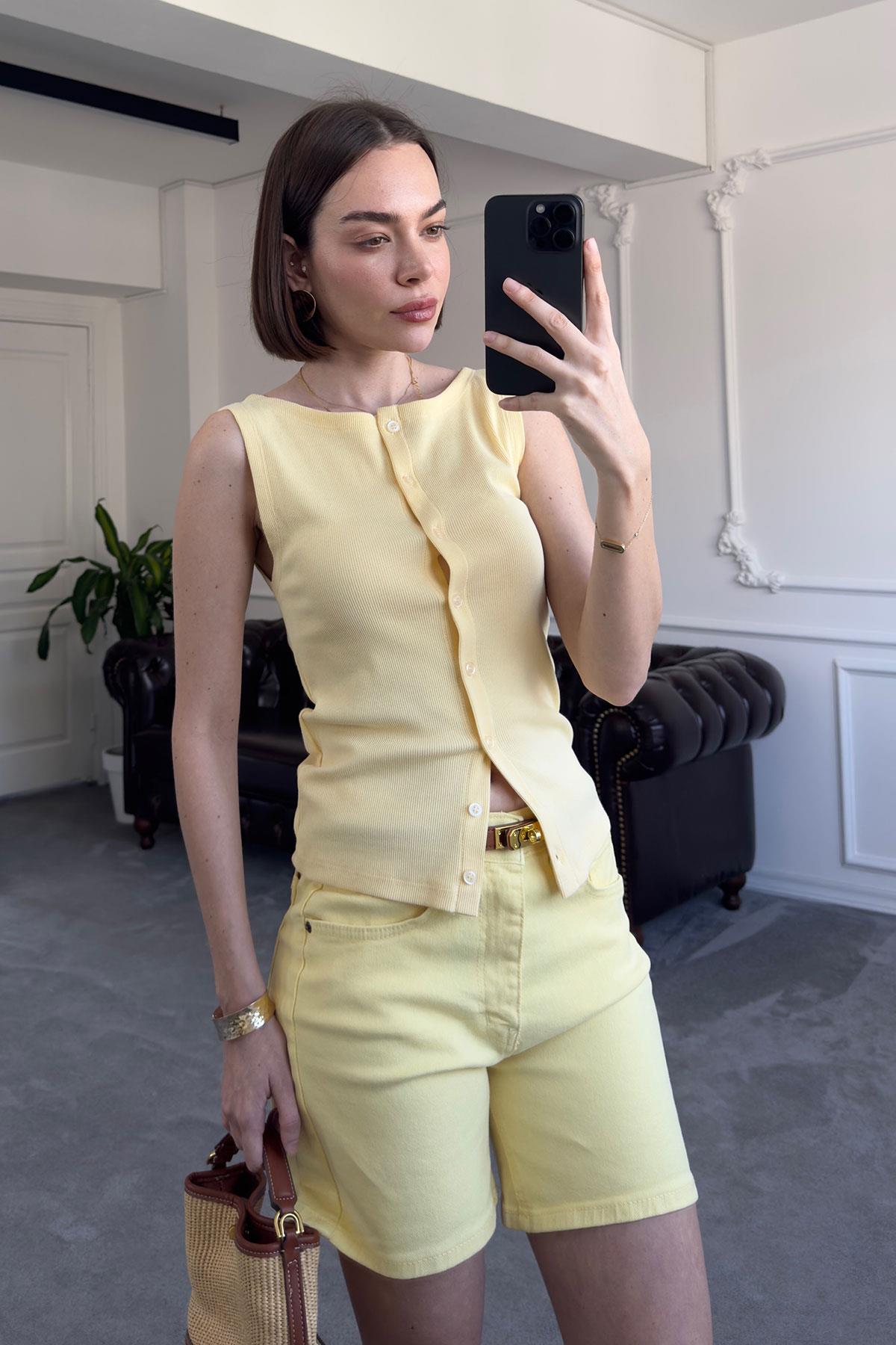 Regular Premium Denim Şort- SARI