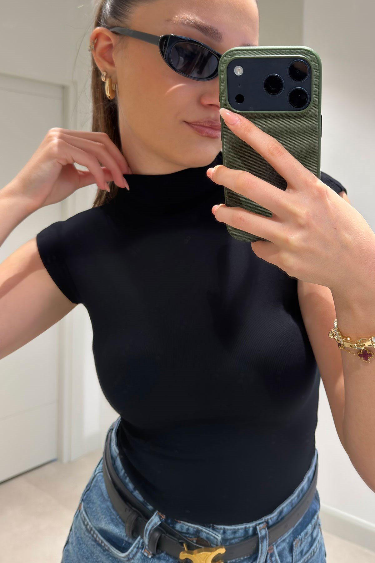 SİYAH SARI 2'Lİ PAKET PREMİUM DİK YAKA BLUZ- SİYAH SARI