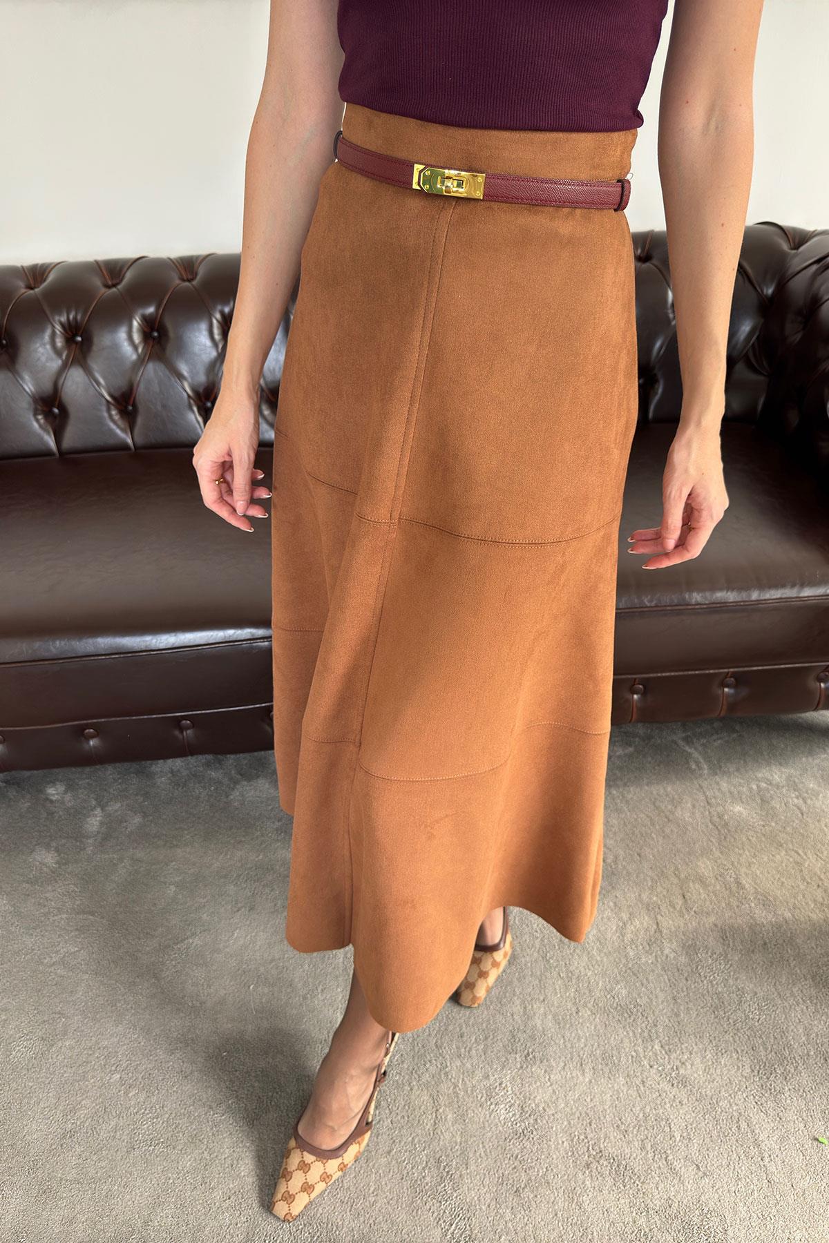 Süet Uzun Etek- TABA