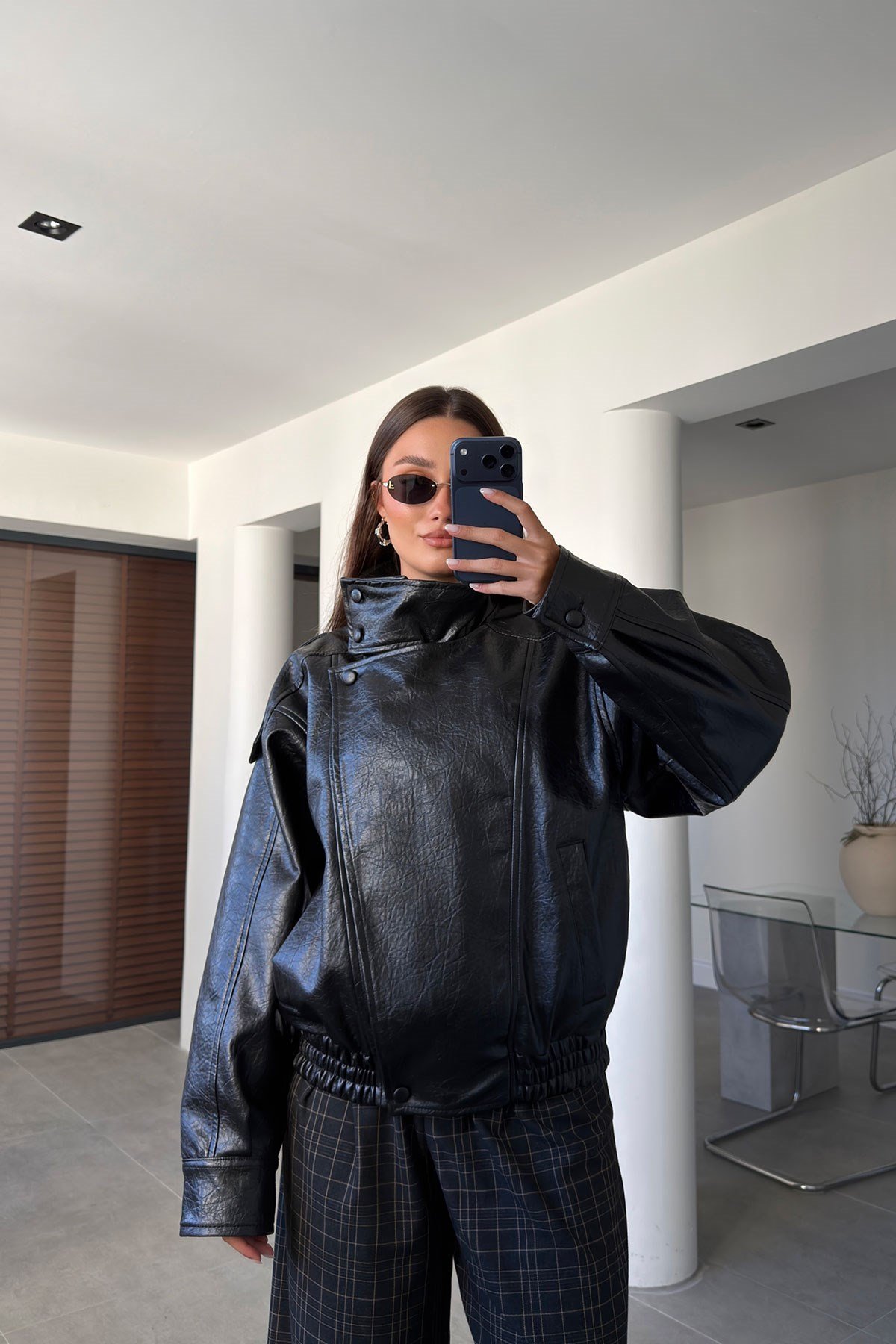 Suni Deri Özel Seri Biker Ceket- SİYAH