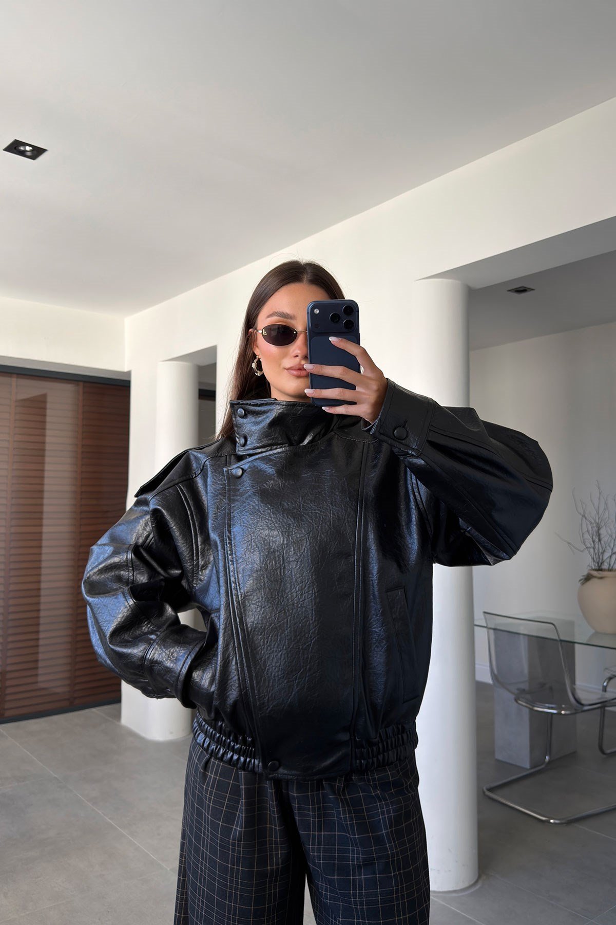 Suni Deri Özel Seri Biker Ceket- SİYAH